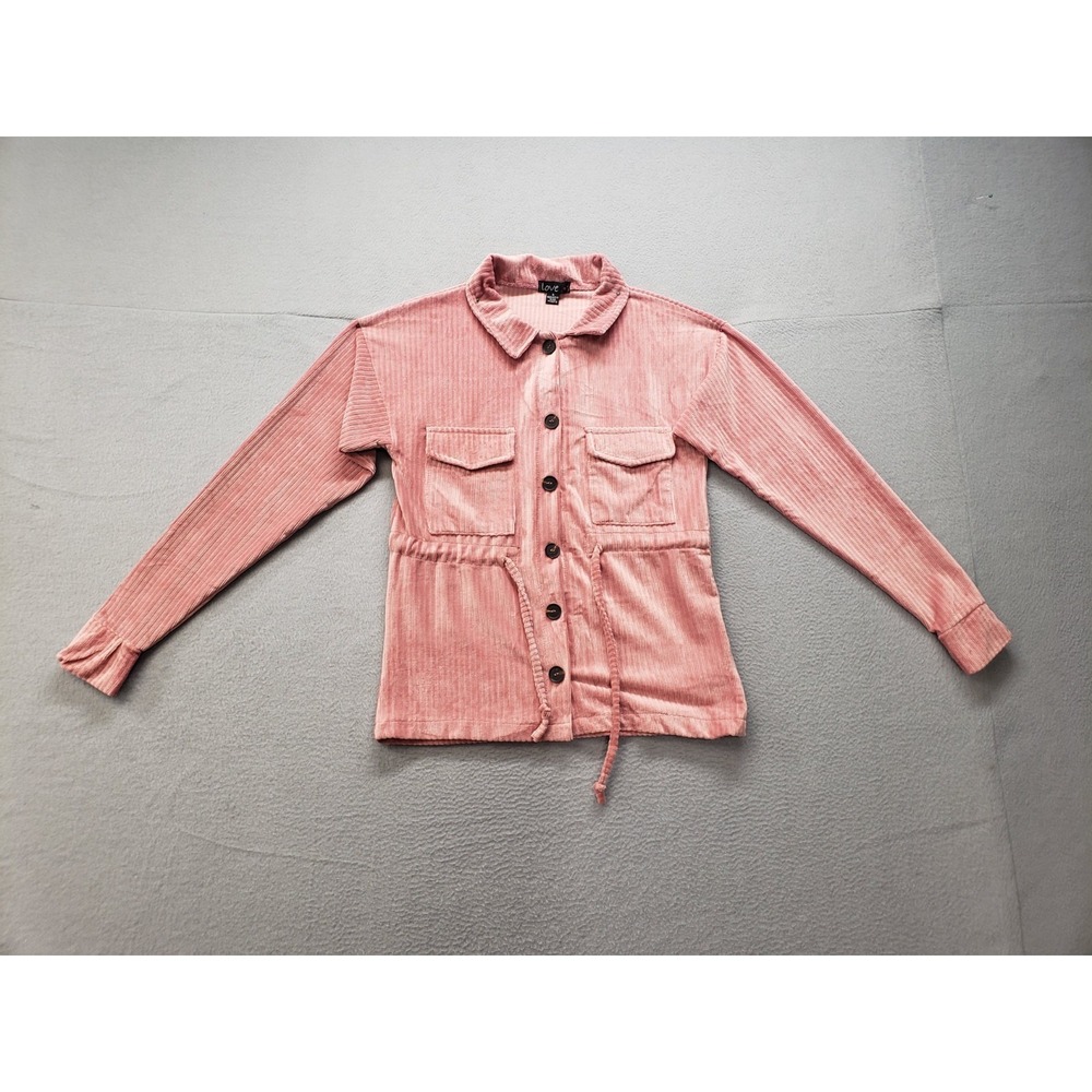 Love Women Corduroy Jacket S Peach Button Front Pockets Drawstring Waist Outdoor